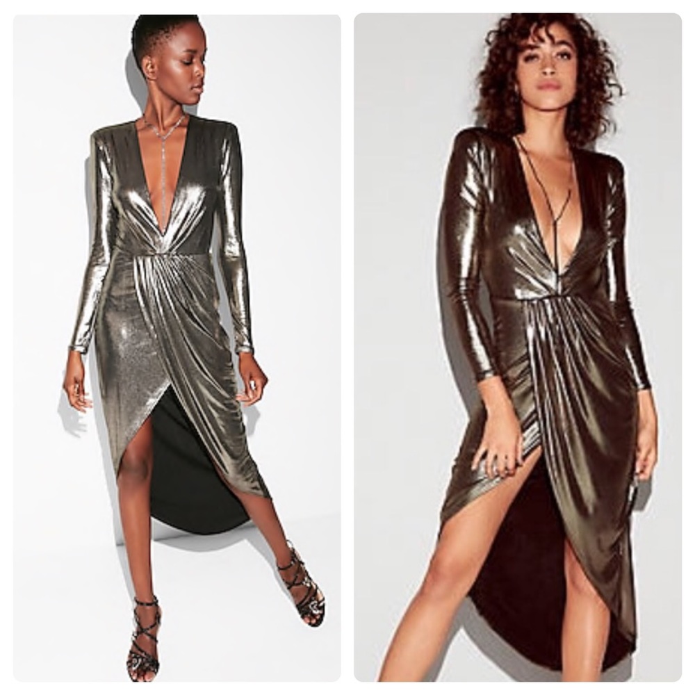 Express metallic ruched maxi party dress - Picture 1 of 3